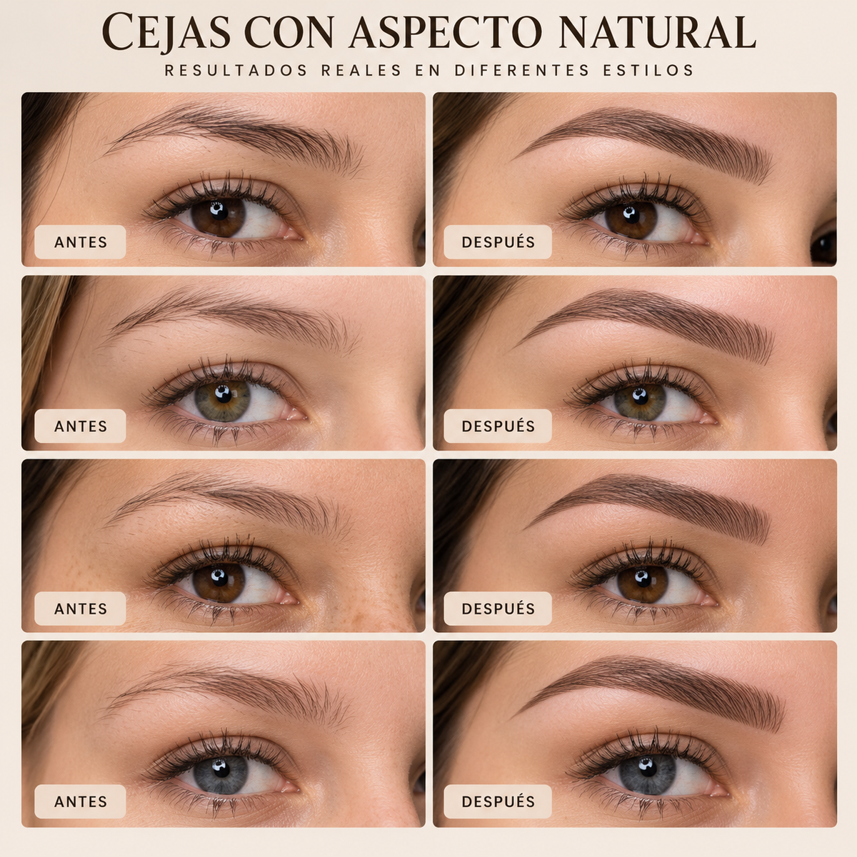 Lápiz de cejas impermeable con acabado natural.
