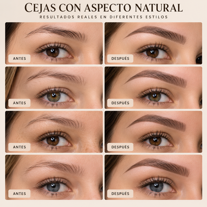 Lápiz de cejas impermeable con acabado natural.